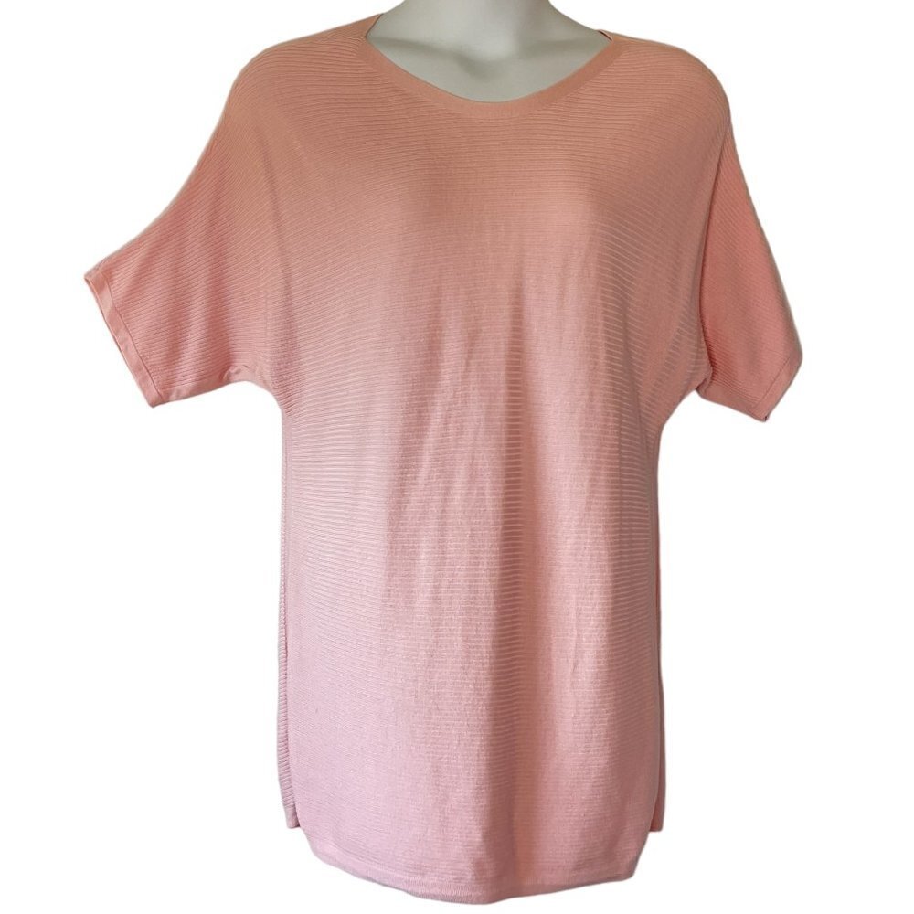 Talbots Pink Cotton Knit Pullover Textured Rib Jewel Neck Dolman Sleeve XL